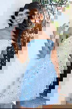 blue strapless fit and flare short dress K44966