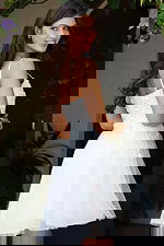 Jovani K45717 off white spaghetti strap short A line dress back view showing 3D floral lace applique bodice and tulle flare skirt