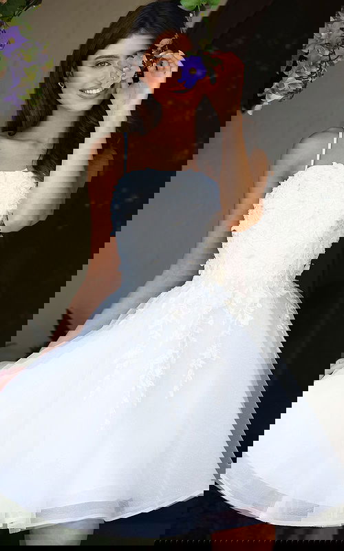 white spaghetti strap fit and flare embellished dress K45717