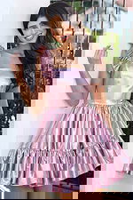 Shiny tiered mini dress with ruffle straps