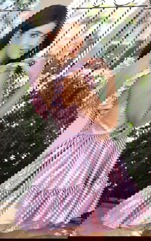 back of metallic short fit and flare dress K45724