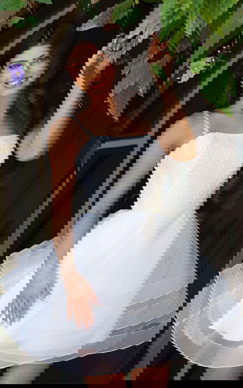 white ruffled fit and flare dress K45884