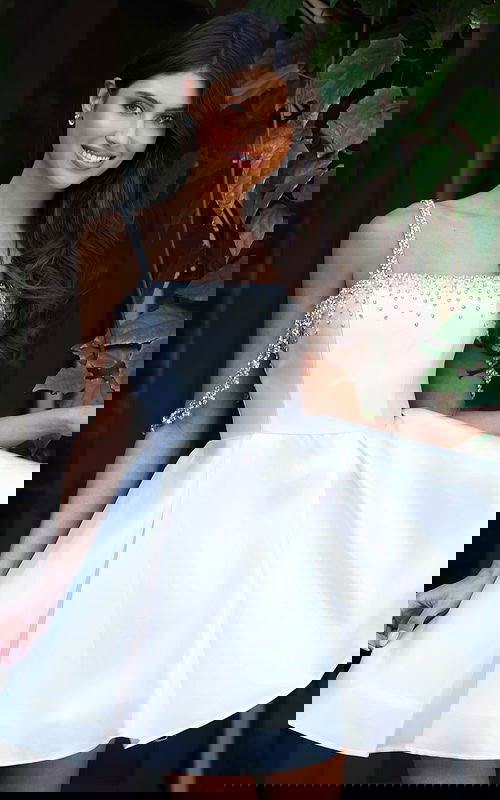 white fit and flare embellished strap dress K48024