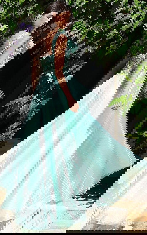 green embellished bodice long dress K48130