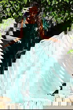 mint green embellished long dress K48130