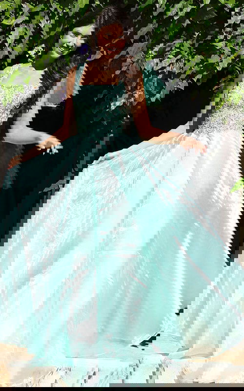 mint green embellished long dress K48130