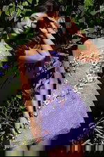 Floral Applique Glitter Sheath Mini Dress K49033