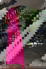 back of pink sleeveless wide leg jumpsuit K50374