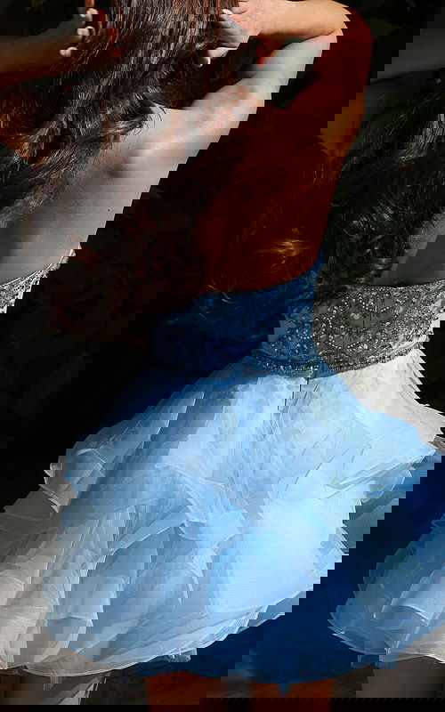 blue corset bodice ruffled dress K52181