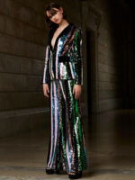 Detailed view of Jovani M02942, featuring the glamorous sequined jacket.