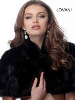 Model wearing Jovani M50165 black dress from the front.