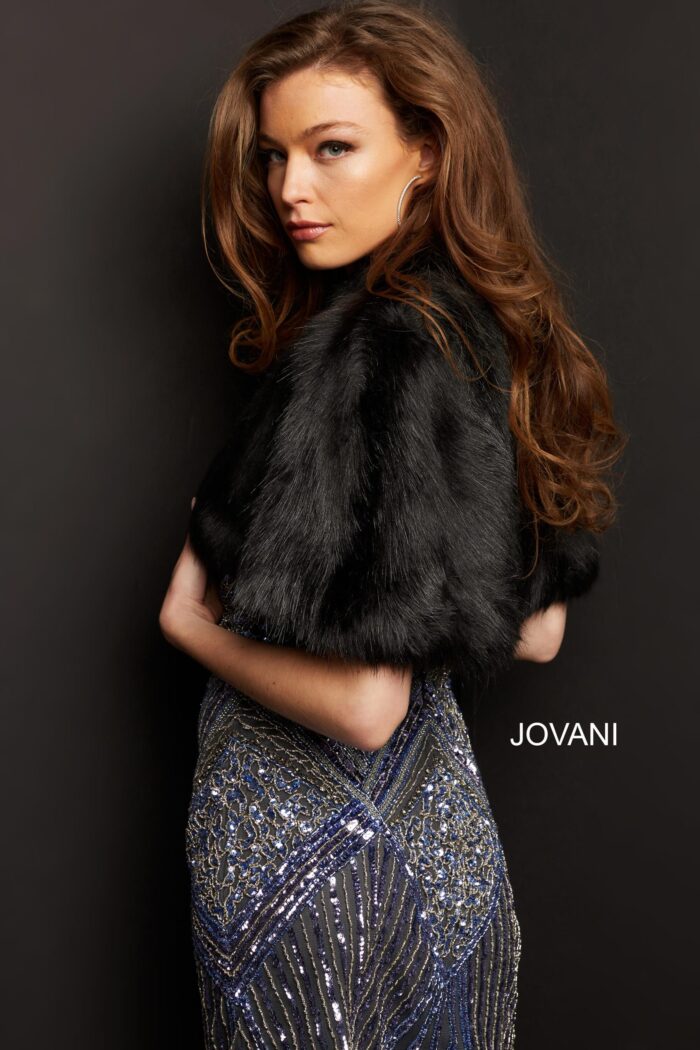 Side profile of Jovani M50165A black dress.