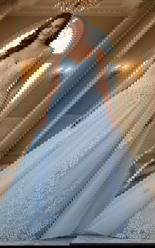 blue floral ball gown Q39393