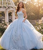 Blue floral bodice puffy ball gown