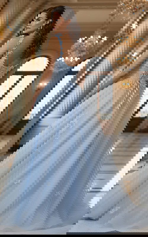 blue sweetheart neckline ball gown Q39393