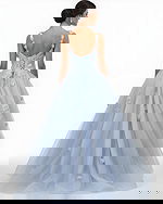 blue aline dress with floral lace cuts Q39393