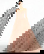 Strapless embellished ball gown with floral details and tiara