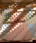 v neckline blush ball gown Q43431