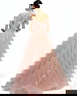 Lace-up back ball gown with off-shoulder neckline