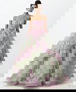 pink and green dress with layered skirt  Q45685