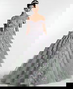 green sweethart off the shoulder neckline dress  Q46665