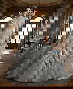 green long sleeves poofy dress Q46666