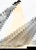 Elegant embroidered gown with lace-up corset and full skirt