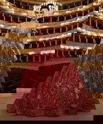 red and gold poofy dress Q47377