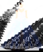 navy and sliver beaded a line dress Q48438