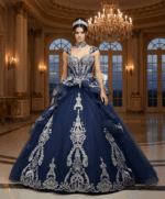 navy and silver ball gown Q48438