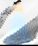 Lace-up back ball gown with oversized bow detail