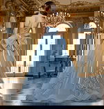 blue ball gown with bow detail Q49712