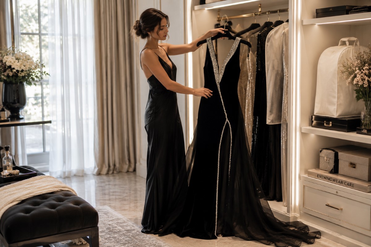 Black velvet gown airing after event