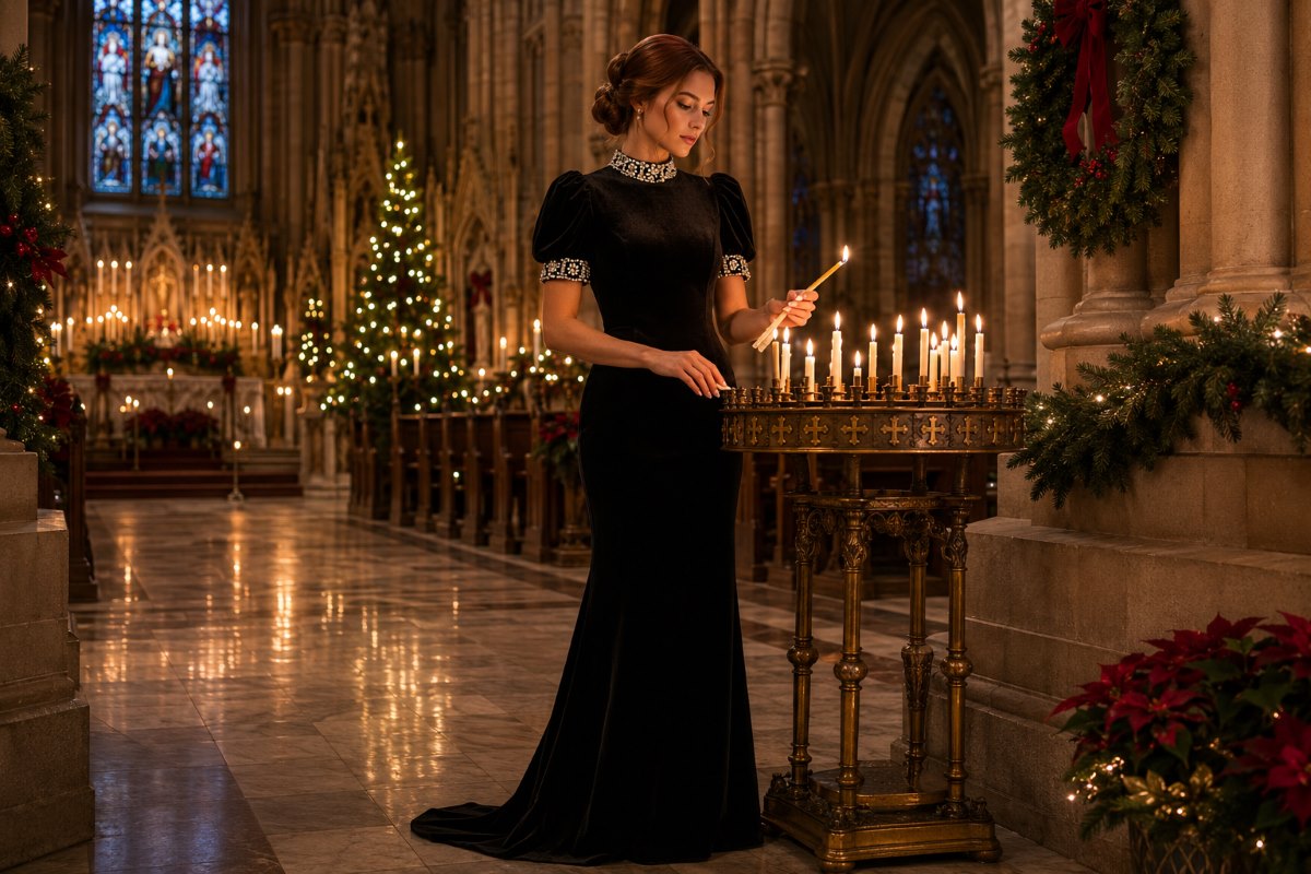 Black velvet midnight mass church gown