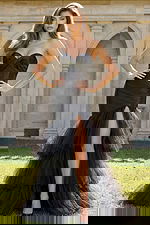 black sweetheart neckline dress with layered tulle skirt d5315