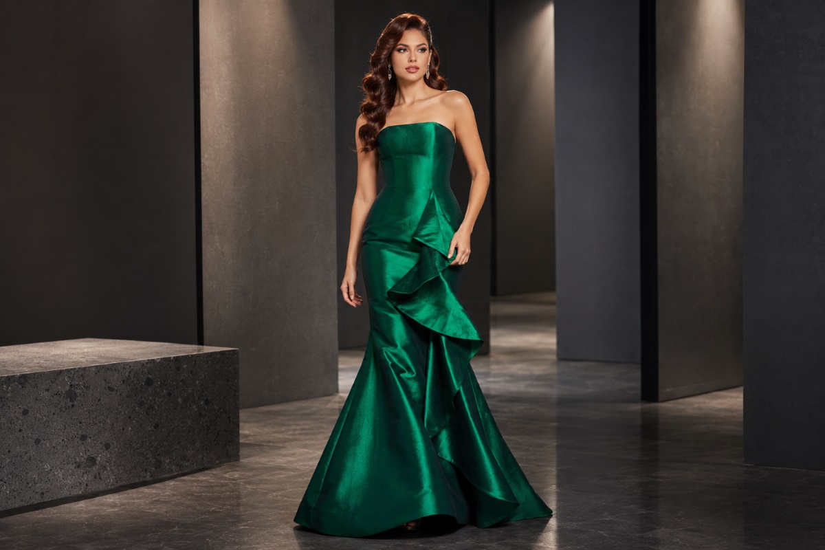 Emerald jewel tone pageant mermaid gown