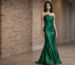 Emerald green strapless satin mermaid gown with defined waist