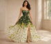 Strapless chiffon evening gown with flowing skirt and soft fabric movement