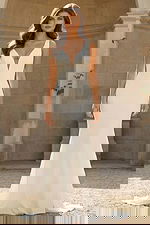 mermaid v neckline ivory simple bridal gown JB42222