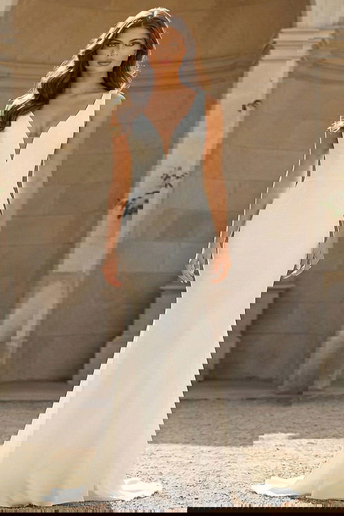 Ivory Floral Appliques V Neck Bridal Dress JB07311 | Jovani