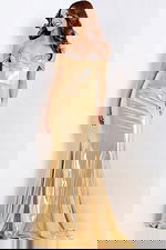 ゴールド　タンゴドレス Off Shoulder Metallic Gown with Beaded Bust 47062 | Jovani