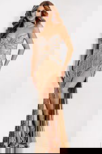 high slit nude embellished dress 48539