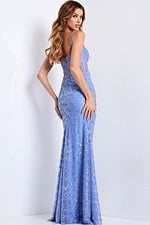 Light blue sequin gown with slit 48488