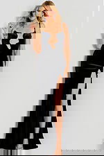 velvet black and nude high slit dress 42392