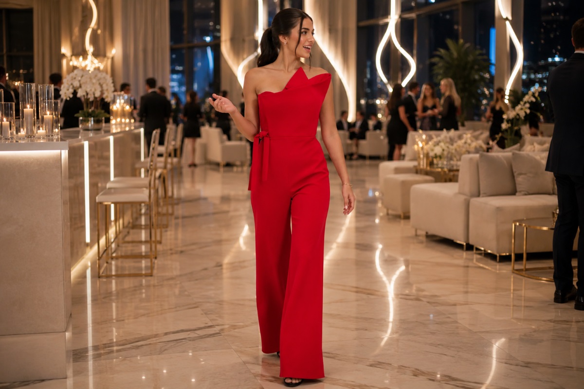 Red formal Bat Mitzvah jumpsuit style