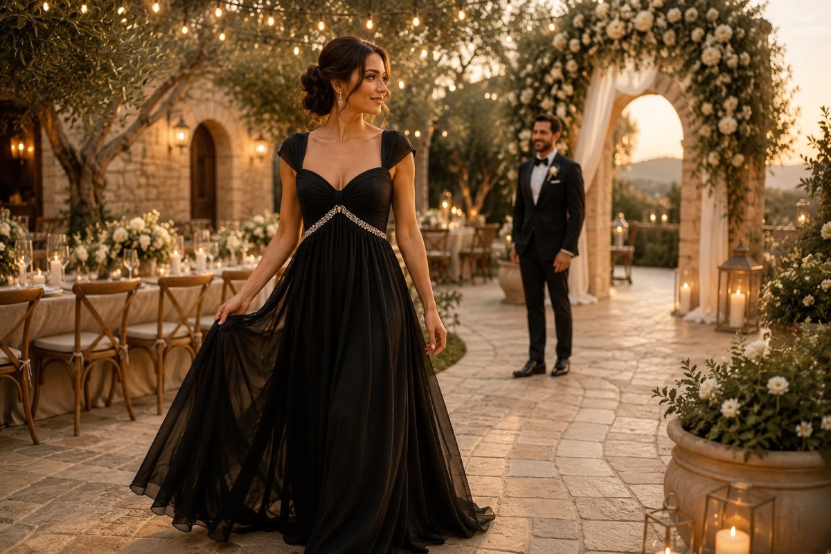 White one-shoulder vow renewal mermaid gown