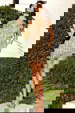 gold sleeveless halter fringe dress 52060